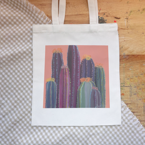 Funky Cactus Vintage Print Tote Bag